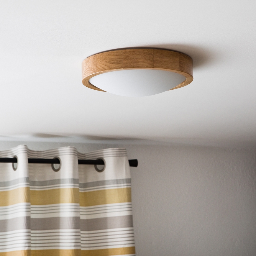 Brilagi - LED RGBW димируемо таванно осветително тяло CARVALHO SLIM 1xE27/9W/230V 2700-6500K Wi-Fi дъб Ø 27 см