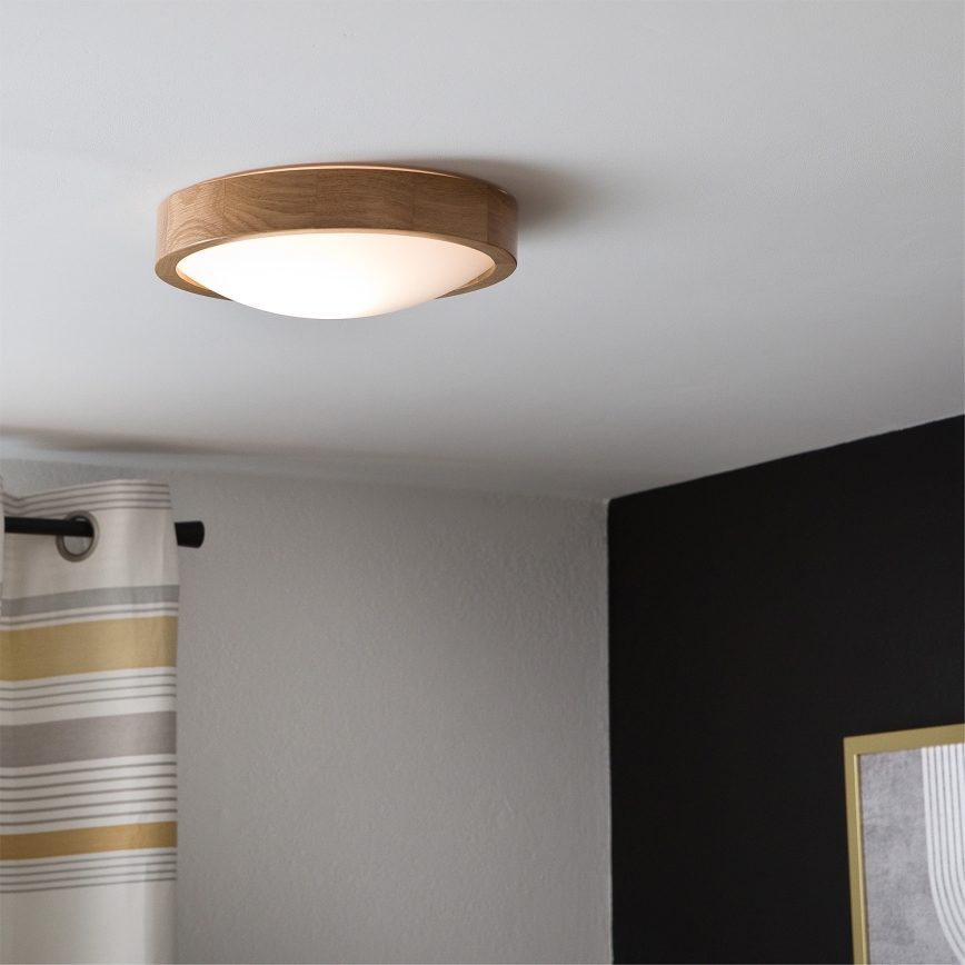 Brilagi - LED RGBW димируемо таванно осветително тяло CARVALHO SLIM 1xE27/9W/230V 2700-6500K Wi-Fi дъб Ø 27 см