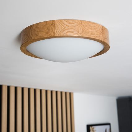 Brilagi - LED RGBW димируемо таванно осветително тяло CARVALHO SLIM 1xE27/9W/230V 2700-6500K Wi-Fi дъб Ø 27 см