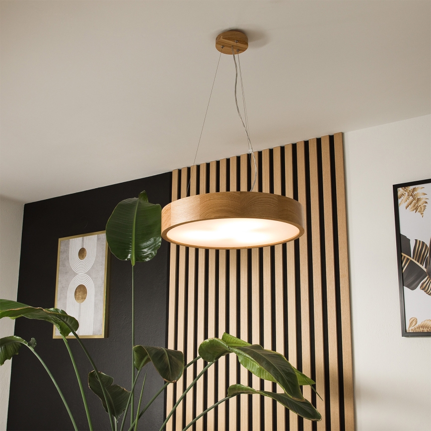 Brilagi - LED RGBW димируем полилей на кабел CARVALHO 3xE27/15W/230V 2700-6500K Wi-Fi дъб Ø 47,5 см