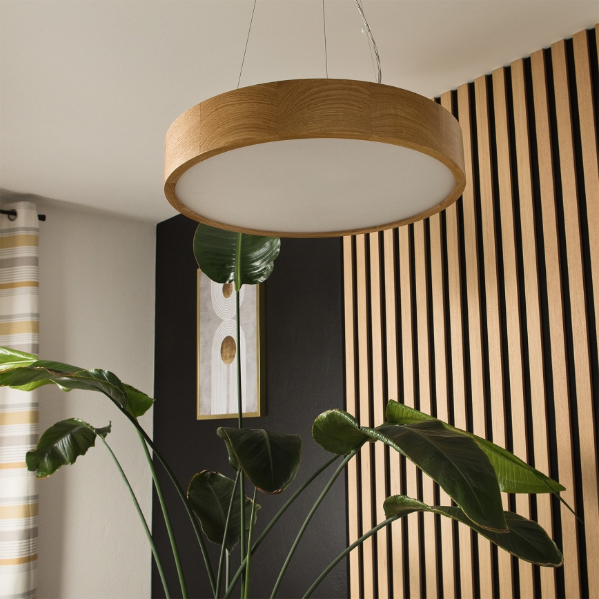 Brilagi - LED RGBW димируем полилей на кабел CARVALHO 3xE27/9W/230V 2700-6500K Wi-Fi дъб Ø 47,5 см