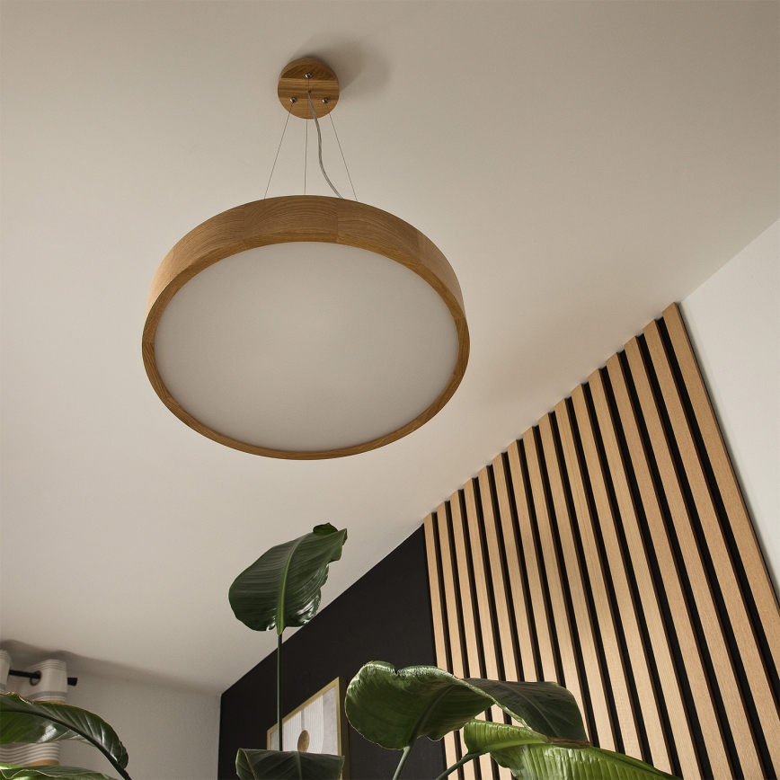 Brilagi - LED RGBW димируем полилей на кабел CARVALHO 3xE27/9W/230V 2700-6500K Wi-Fi дъб Ø 47,5 см