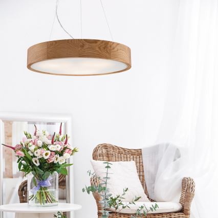 Brilagi - LED RGBW димируем полилей на кабел CARVALHO 3xE27/9W/230V 2700-6500K Wi-Fi дъб Ø 47,5 см