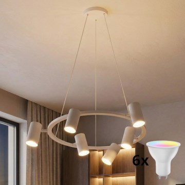 Brilagi - LED RGBW димируем полилей на стоманено въже SELE 6xGU10/6,5W/230V 2700-6500K бял + дистанционно управление