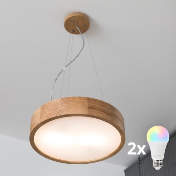 Brilagi - LED RGBW димируем полилей на кабел CARVALHO 2xE27/9W/230V 2700-6500K Wi-Fi дъб Ø 37 см