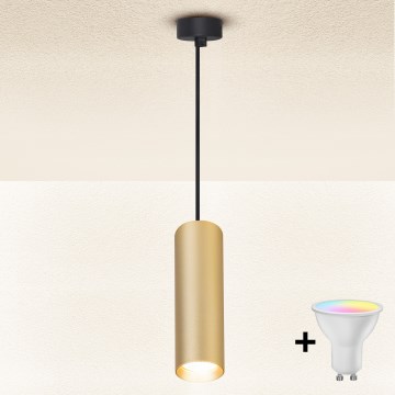 Brilagi - LED RGBW димируем полилей на кабел SELE 1xGU10/4,8W/230V 3000K черно/златисто + дистанционно управление