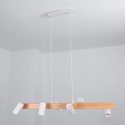 Brilagi - LED RGBW димируем полилей на кабелно окачване SELE 6xGU10/6,5W/230V 2700-6500K бял/дъбов декор + дистанционно управление