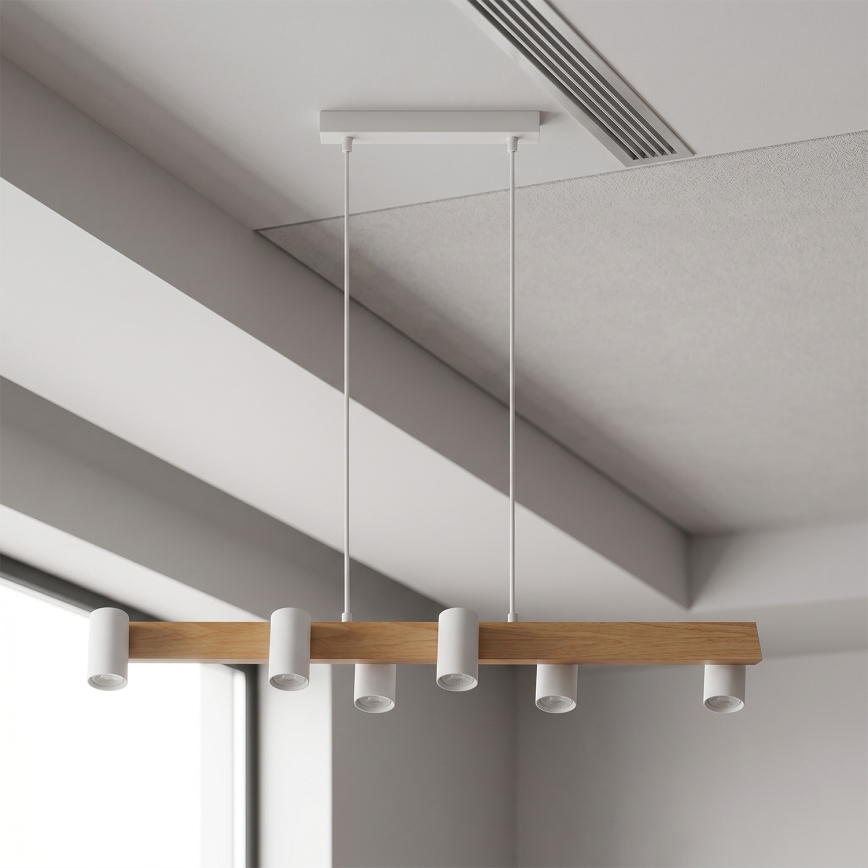Brilagi - LED RGBW димируем полилей на кабелно окачване SELE 6xGU10/6,5W/230V 2700-6500K бял/дъбов декор + дистанционно управление
