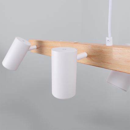 Brilagi - LED RGBW димируем полилей на кабелно окачване SELE 6xGU10/6,5W/230V 2700-6500K бял/дъбов декор + дистанционно управление