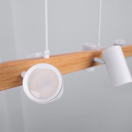 Brilagi - LED RGBW димируем полилей на кабелно окачване SELE 6xGU10/6,5W/230V 2700-6500K бял/дъбов декор + дистанционно управление
