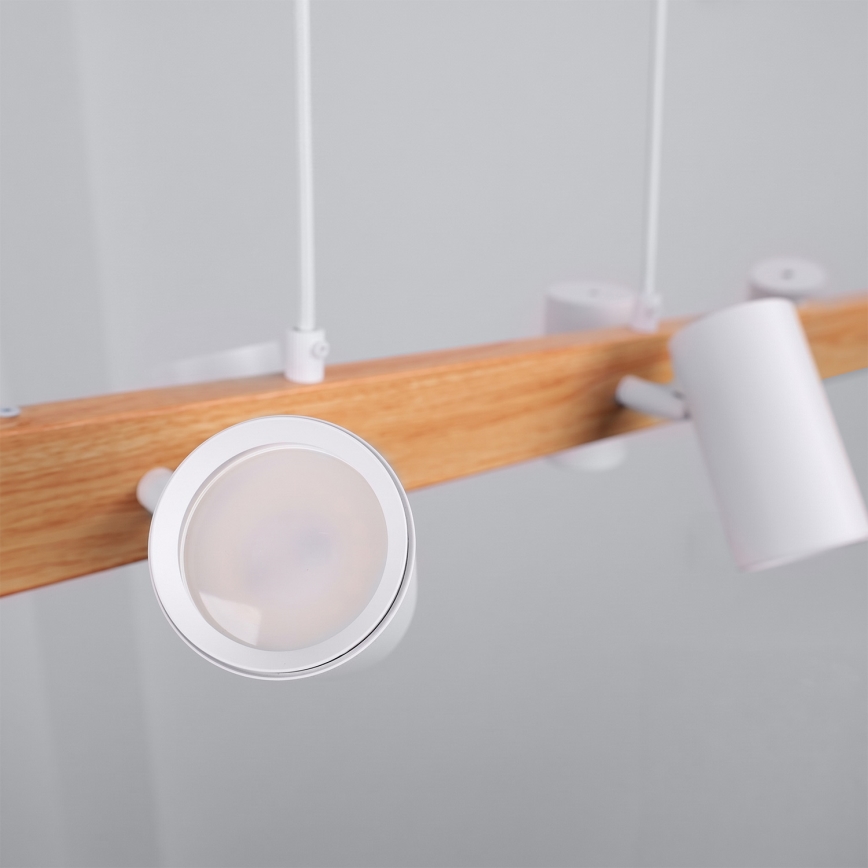 Brilagi - LED RGBW димируем полилей на кабелно окачване SELE 6xGU10/6,5W/230V 2700-6500K бял/дъбов декор + дистанционно управление