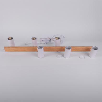 Brilagi - LED RGBW димируем полилей на кабелно окачване SELE 6xGU10/6,5W/230V 2700-6500K бял/дъбов декор + дистанционно управление