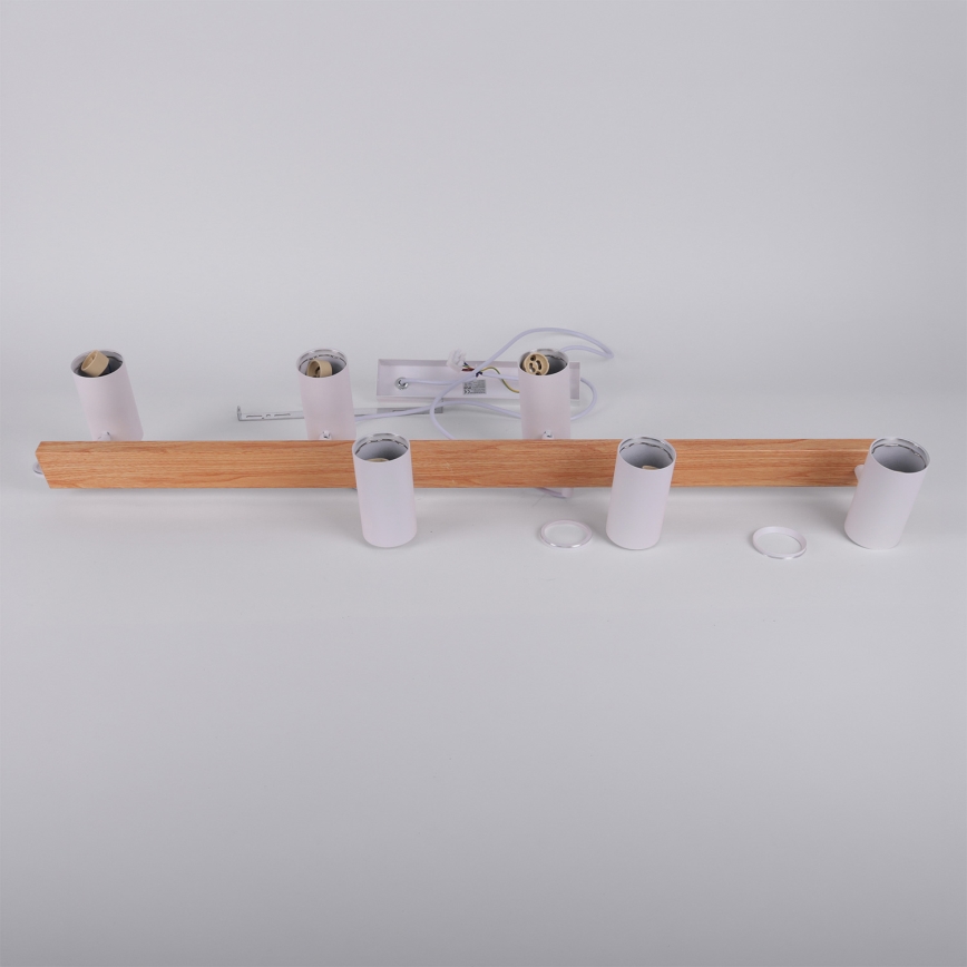 Brilagi - LED RGBW димируем полилей на кабелно окачване SELE 6xGU10/6,5W/230V 2700-6500K бял/дъбов декор + дистанционно управление
