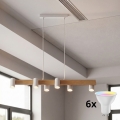 Brilagi - LED RGBW димируем полилей на кабелно окачване SELE 6xGU10/6,5W/230V 2700-6500K бял/дъбов декор + дистанционно управление