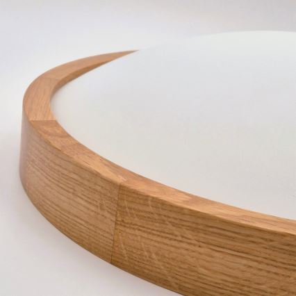 Brilagi - LED RGBW димируемо таванно осветително тяло CARVALHO SLIM 3xE27/15W/230V 2700-6500K Wi-Fi, цвят дъб, диаметър 47 см