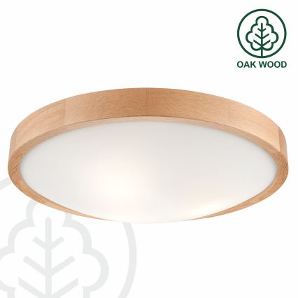 Brilagi - LED RGBW димируемо таванно осветително тяло CARVALHO SLIM 3xE27/15W/230V 2700-6500K Wi-Fi, цвят дъб, диаметър 47 см