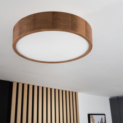 Brilagi - Димируемо LED RGBW таванно осветително тяло CARVALHO 2xE27/9W/230V 2700-6500K Wi-Fi, цвят дъб, Ø 37,5 cm