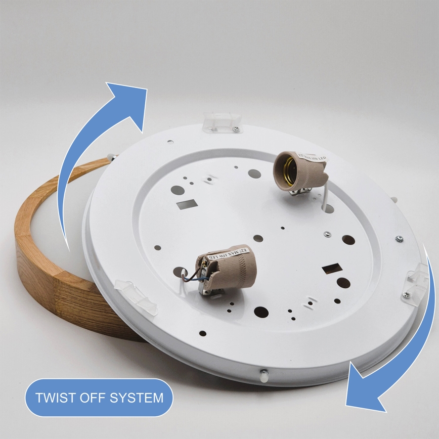 Brilagi - LED RGBW димируемо таванно осветително тяло CARVALHO SLIM 2xE27/15W/230V 2700-6500K Wi-Fi цвят дъб, диам. 37 см