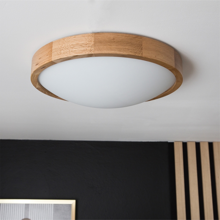 Brilagi - LED RGBW димируемо таванно осветително тяло CARVALHO SLIM 2xE27/9W/230V 2700-6500K Wi-Fi цвят дъб, диам. 37 см
