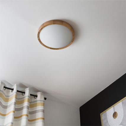 Brilagi - LED RGBW димируемо таванно осветително тяло CARVALHO SLIM 2xE27/9W/230V 2700-6500K Wi-Fi цвят дъб, диам. 37 см