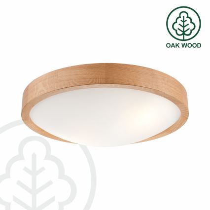 Brilagi - LED RGBW димируемо таванно осветително тяло CARVALHO SLIM 2xE27/9W/230V 2700-6500K Wi-Fi цвят дъб, диам. 37 см