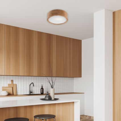 Brilagi - LED RGBW димируемо таванно осветително тяло CARVALHO 1xE27/15W/230V 2700-6500K с Wi-Fi в цвят дъб, диаметър 27,5 см