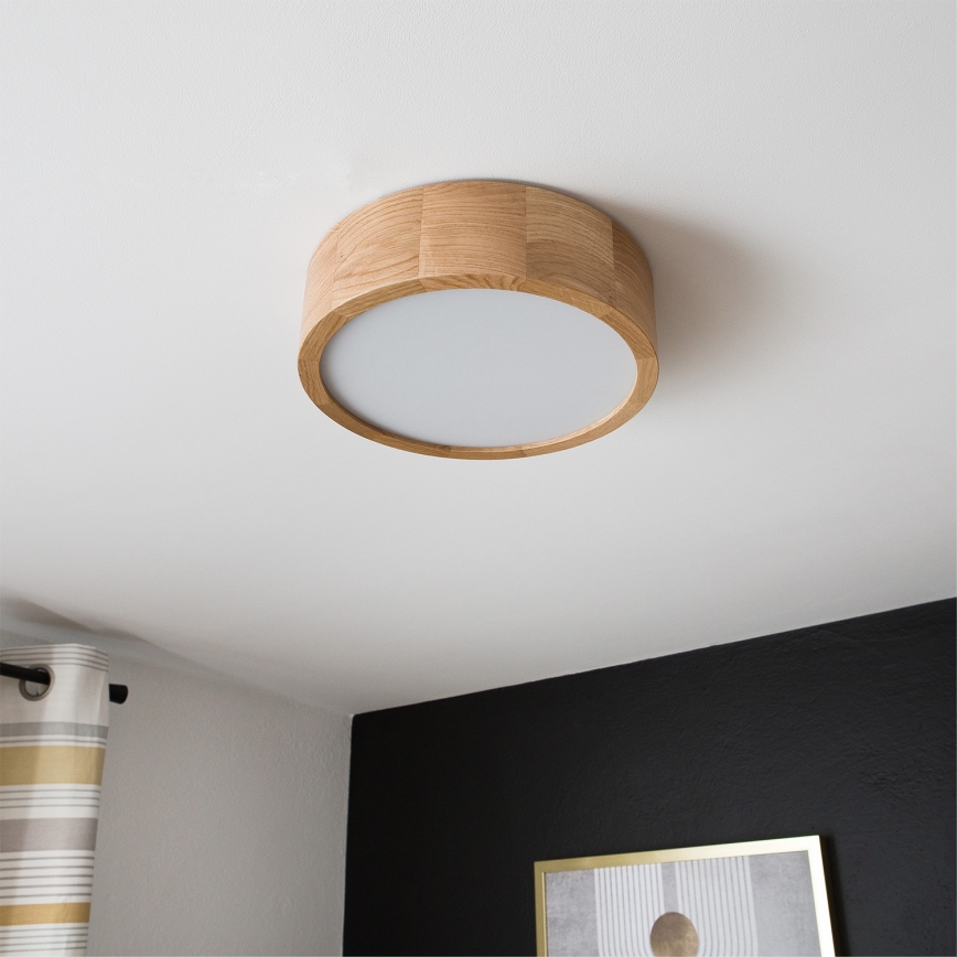 Brilagi - LED RGBW димируемо таванно осветително тяло CARVALHO 1xE27/9W/230V 2700-6500K с Wi-Fi в цвят дъб, диаметър 27,5 см