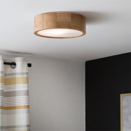 Brilagi - LED RGBW димируемо таванно осветително тяло CARVALHO 1xE27/9W/230V 2700-6500K с Wi-Fi в цвят дъб, диаметър 27,5 см