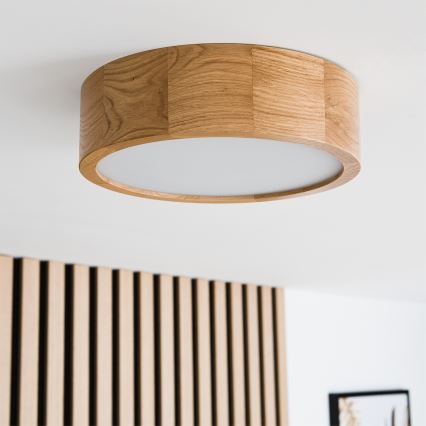 Brilagi - LED RGBW димируемо таванно осветително тяло CARVALHO 1xE27/9W/230V 2700-6500K с Wi-Fi в цвят дъб, диаметър 27,5 см