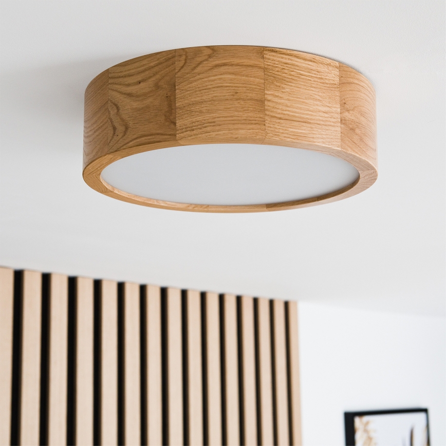 Brilagi - LED RGBW димируемо таванно осветително тяло CARVALHO 1xE27/9W/230V 2700-6500K с Wi-Fi в цвят дъб, диаметър 27,5 см