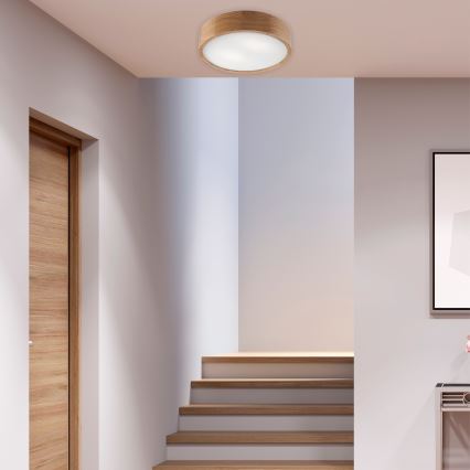 Brilagi - LED RGBW Димируемо таванно осветително тяло CARVALHO 2xE27/9W/230V 2700-6500K Wi-Fi дъб Ø 37,5 см