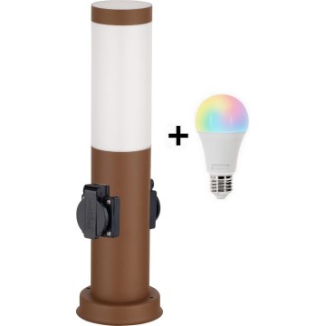 Brilagi - LED RGBW димируема външна лампа с 2 патрона 1xE27/15W/230V 2700-6500K IP44 40 cm кафява