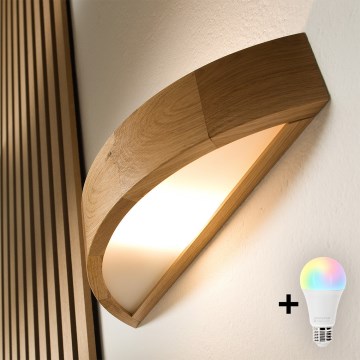 Brilagi - LED RGBW димируемо настенно осветително тяло CARVALHO 1xE27/9W/230V 2700-6500K Wi-Fi дъб