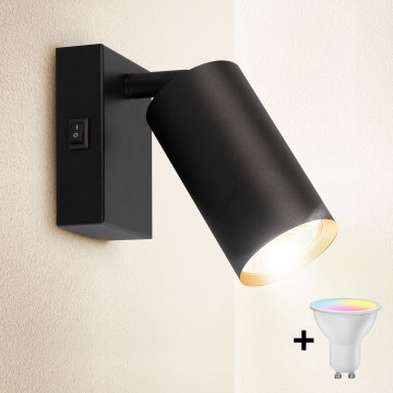 Brilagi - LED RGBW димируемо стенно точково осветително тяло с вграден ключ SELE 1xGU10/4,8W/230V 3000K черно/златно + дистанционно управление