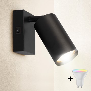 Brilagi - LED RGBW димируемо стенно точково осветително тяло с ключ SELE 1xGU10/4,8W/230V 3000K черно + дистанционно управление