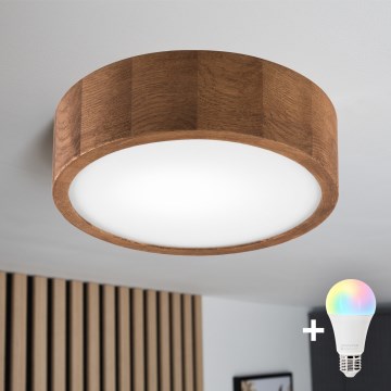 Brilagi - LED RGBW димируемо таванно осветително тяло CARVALHO 1xE27/9W/230V 2700-6500K Wi-Fi дъб Ø 27,5 см