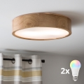BRILAGI - LED RGBW Димируемо таванно осветително тяло CARVALHO 2xE27/12W/230V 2700-6500K дъб Ø 37,5 см