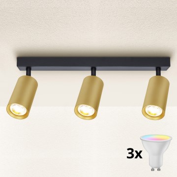 Brilagi - LED RGBW димируемо точково осветително тяло SELE GOLDEN 3xGU10/4,8W/230V 3000K черно/златисто + дистанционно управление