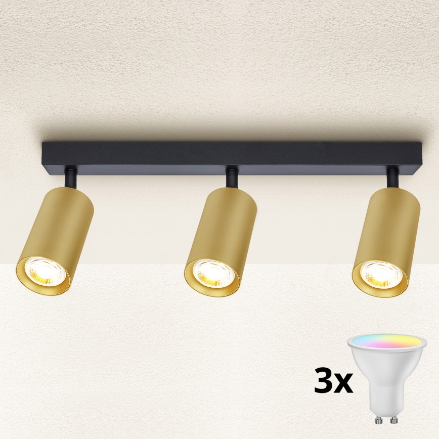 Brilagi - LED RGBW димируемо точково осветително тяло SELE GOLDEN 3xGU10/6,5W/230V 2700-6500K черно/златно