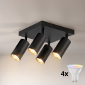 Brilagi - LED RGBW димируемо точково осветително тяло SELE SQUARE 4xGU10/6,5W/230V 2700-6500K черно/златисто