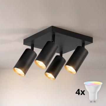 Brilagi - LED RGBW димируемо точково осветително тяло SELE SQUARE 4xGU10/6,5W/230V 2700-6500K черно/златисто