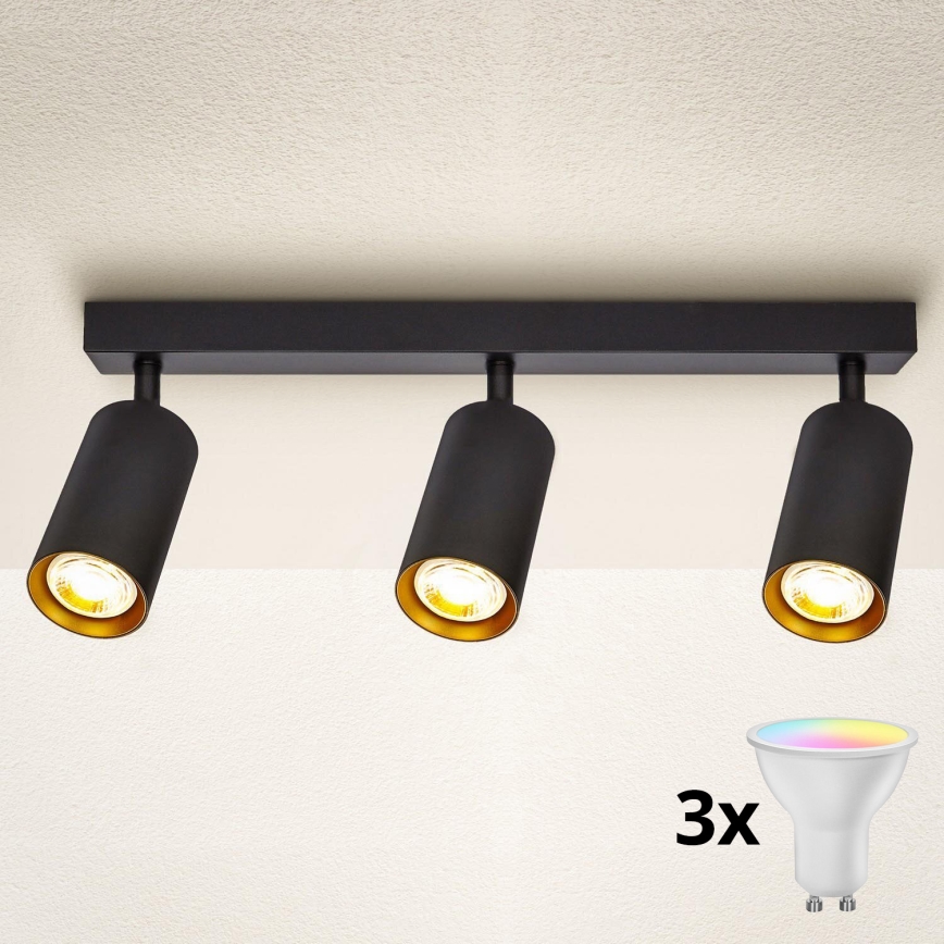 Brilagi - LED RGBW димируемо точково осветително тяло SELE 3xGU10/6,5W/230V 2700-6500K черно/златно