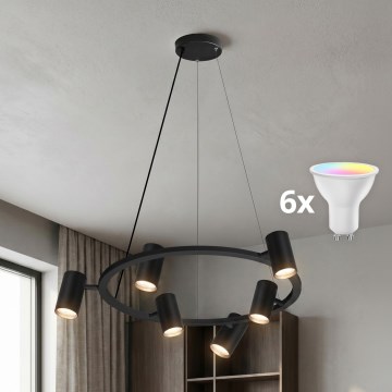 Brilagi - LED RGBW полилей с димиране на кабел SELE 6xGU10/6,5W/230V 2700-6500K черен + дистанционно управление