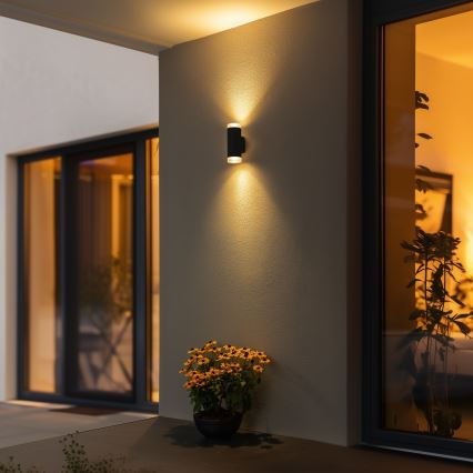 Brilagi - LED RGBW димируемо външно стенно осветително тяло MATERA 2xGU10/4,8W/230V 3000K IP54 черно + дистанционно управление