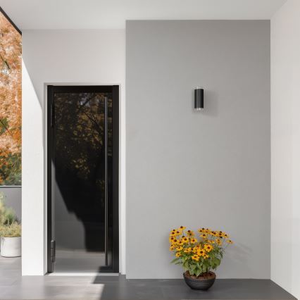 Brilagi - LED RGBW димируемо външно стенно осветително тяло MATERA 2xGU10/6W/230V 3000K IP54 черно + дистанционно управление