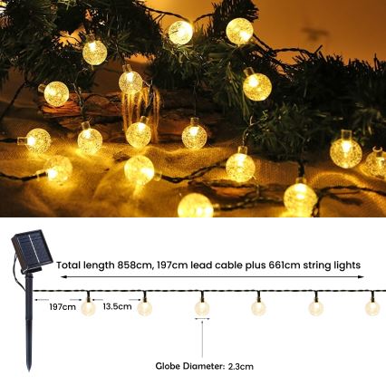 Brilagi - LED Solar декоративни лампички BUBBLE 200xLED/8 функции 20 м IP65 топло бял
