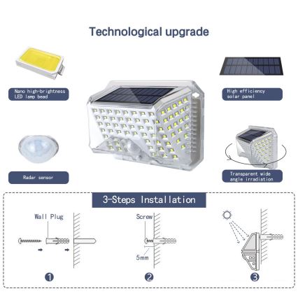 Brilagi - LED Соларен аплик със сензор WALLIE LED/4W/5,5V 1200 mAh 6500K IP64 сребрист