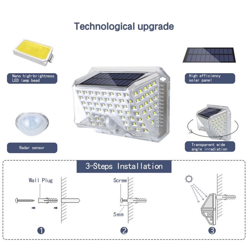 Brilagi - LED Соларен аплик със сензор WALLIE LED/4W/5,5V 1200 mAh 6500K IP64 сребрист