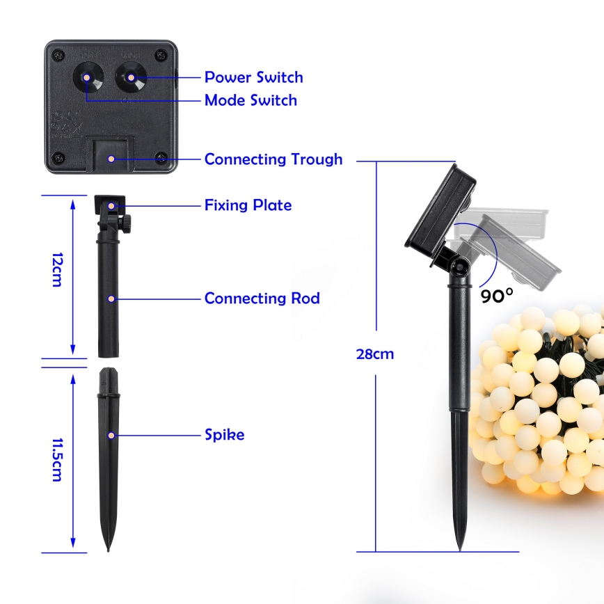 Brilagi - LED соларна декоративна верига BUBBLE 200xLED/8 функции 20м IP65 топла бяла 800 mAh
