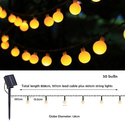 Brilagi - LED Соларни декоративни лампички BUBBLE 50xLED/8 функции 7m IP65 топло бяло 600 mAh
